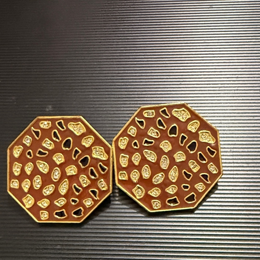 Sassy Jones Gold and Brown Octagonal Earrings